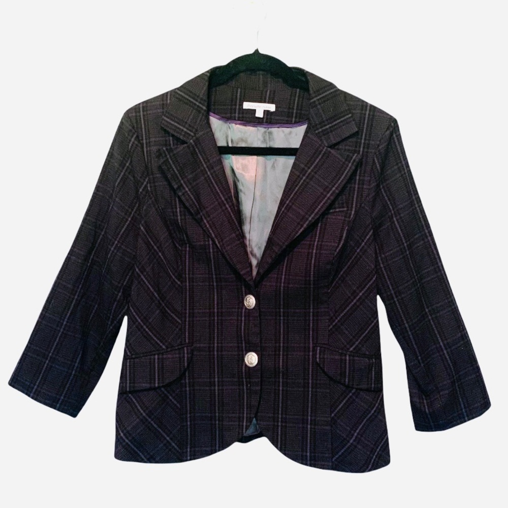 Charlotte Russe Buttoned Gray Plaid Blazer Large